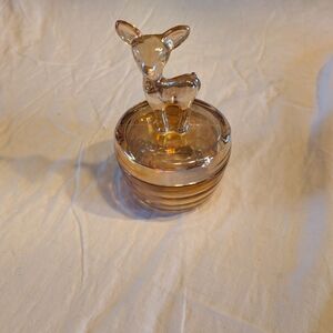 2/50$ Marigold Fawn Powder Jar With Lid By Jeanette Glass Company